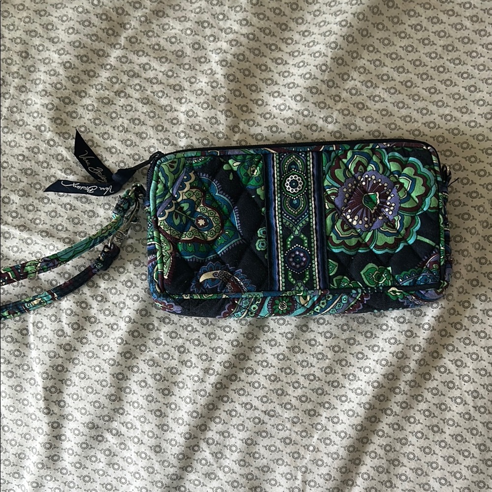 Vera Bradley Blue and Green Clutch Wrislet with Paisley Design